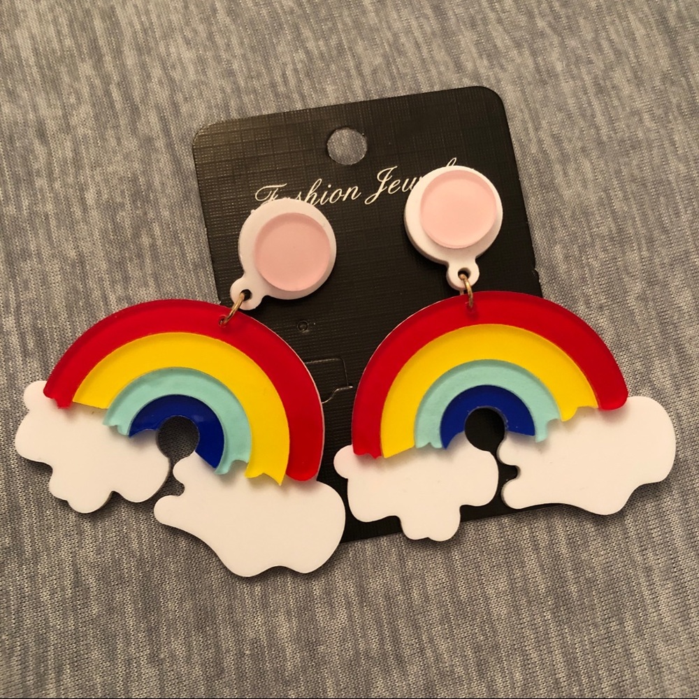 Rainbow Acrylic Resin Plastic Dangle Earrings